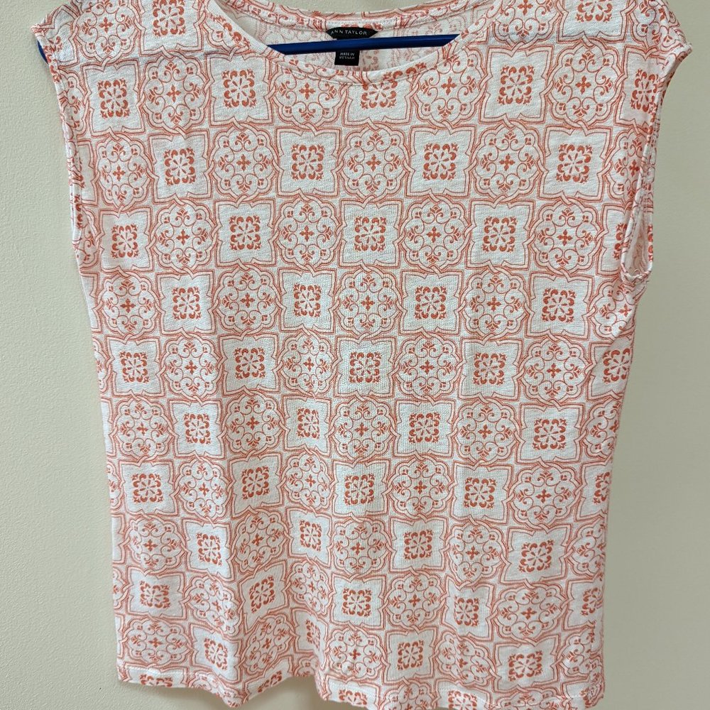 Ann Taylor Linen Boatneck Cap Sleeve Top - Size XS
